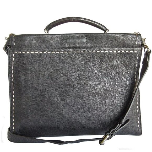 Auth FENDI Selleria Peekaboo FitHandbag Shoulder Bag black leather - Picture 1 of 16